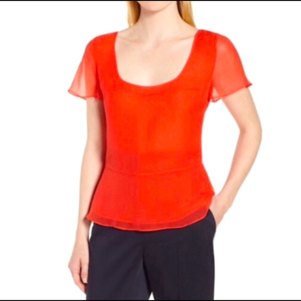 🆕🔥LEWIT-100%SILK BEAUTIFUL&ELEGANT SHORTSLEEVED SHEER SLEEVES&SHEER BOTTOM!!